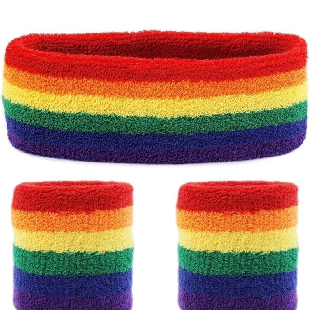 Rainbow Striped Headband Pride Aster 3Pieces Sweatband Set